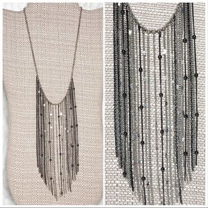 Multi Chain Drape Bib Necklace Black Silver